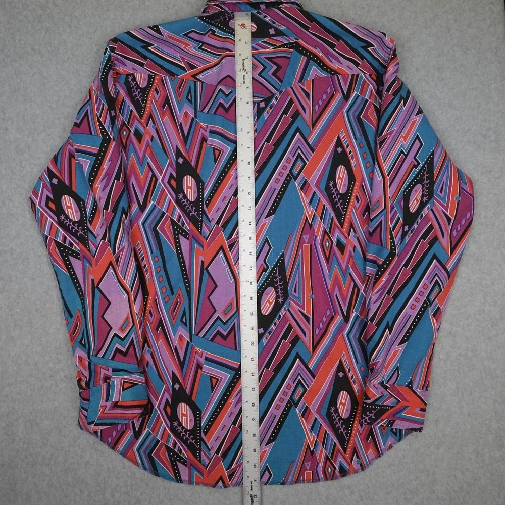 Vintage Wrangler Shirt Mens 17-36 Cowboy Western X Long Tail Brushpopper Native
